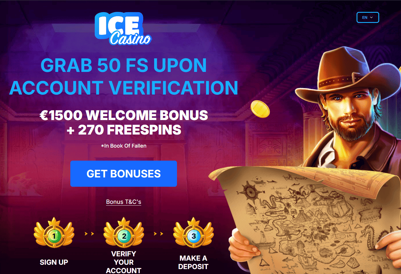 Ice Casino  50 free spins  no deposit bonus